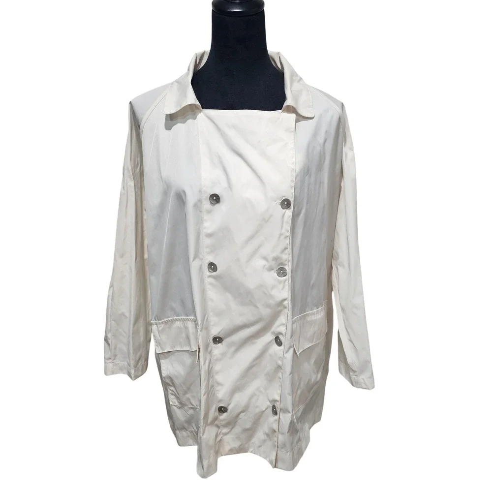 PLANET‎ Lightweight Jacket Womens One Size Ivory Double Breasted Nylon Coat